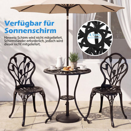 3-Piece Cast Aluminum Bistro Set with Umbrella Hole