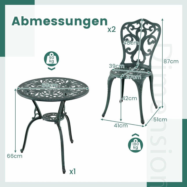 3-Piece Cast Aluminum Patio Set with Bistro Table & Chairs