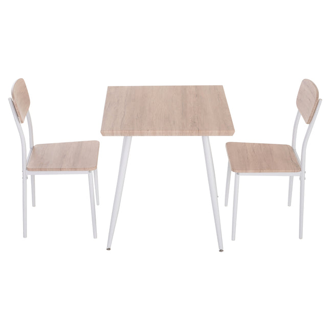 Dining table set, 3-piece - MDF & metal, wood fibers & white