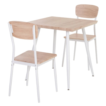 Dining table set, 3-piece - MDF & metal, wood fibers & white