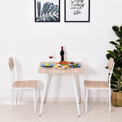 Dining table set, 3-piece - MDF & metal, wood fibers & white