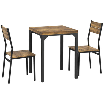 3-Piece Dining Set, Table and 2 Chairs, MDF & Metal, Brown
