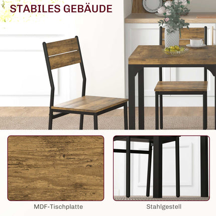 3-Piece Dining Set, Table and 2 Chairs, MDF & Metal, Brown