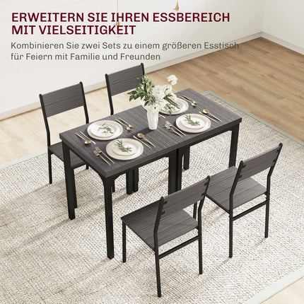 3-Piece Dining Set, Table and 2 Chairs, MDF & Metal, Gray