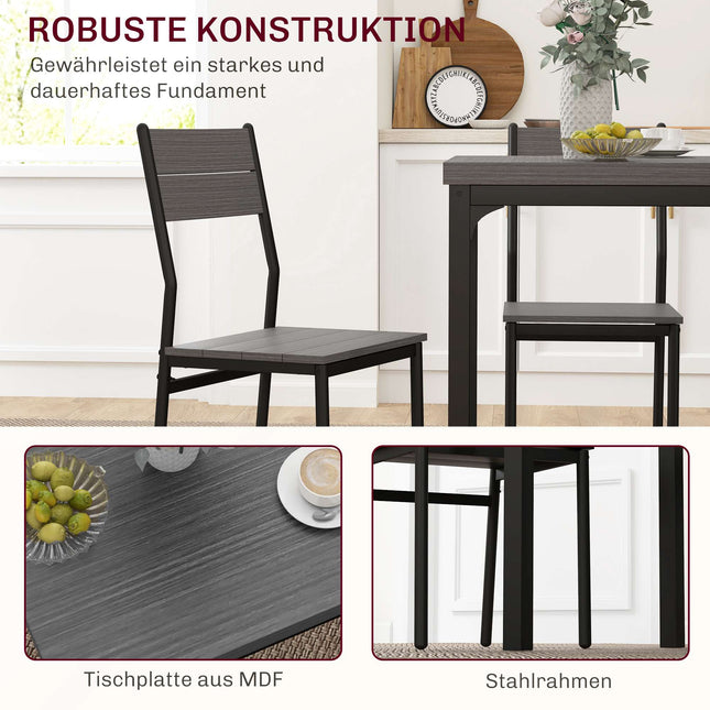 3-Piece Dining Set, Table and 2 Chairs, MDF & Metal, Gray