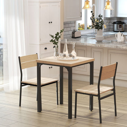 3-piece dining room set, MDF table and metal chairs, wood finish