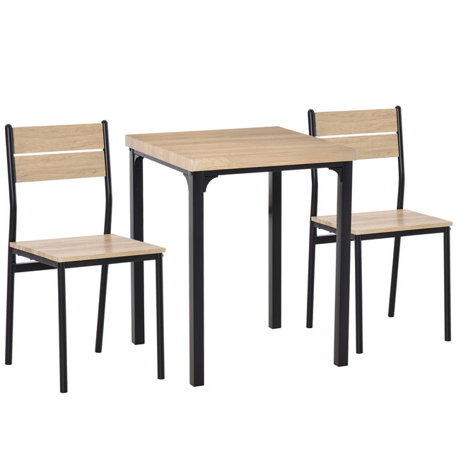 3-piece dining room set, MDF table and metal chairs, wood finish