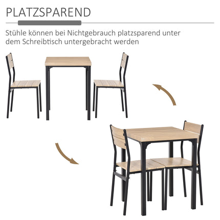 3-piece dining room set, MDF table and metal chairs, wood finish