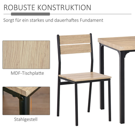 3-piece dining room set, MDF table and metal chairs, wood finish