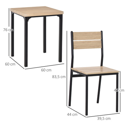 3-piece dining room set, MDF table and metal chairs, wood finish