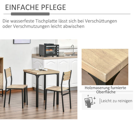 3-piece dining room set, MDF table and metal chairs, wood finish