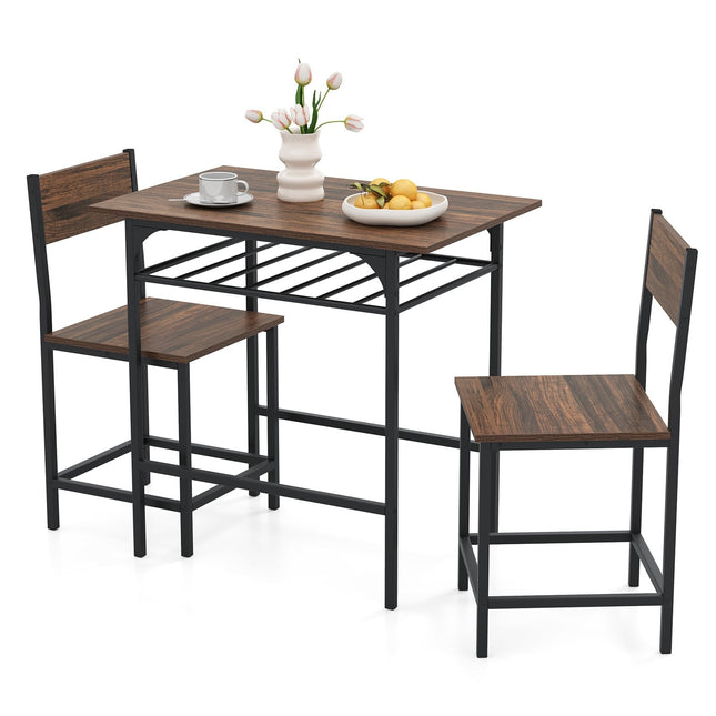 3-Piece Dining Set, Wood Table & Metal Frame, Brown