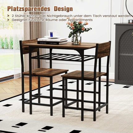 3-Piece Dining Set, Wood Table & Metal Frame, Brown