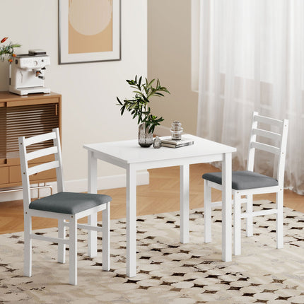 3-Piece Dining Set with 2 Chairs, Space-Saving, White MDF