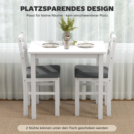 3-Piece Dining Set with 2 Chairs, Space-Saving, White MDF