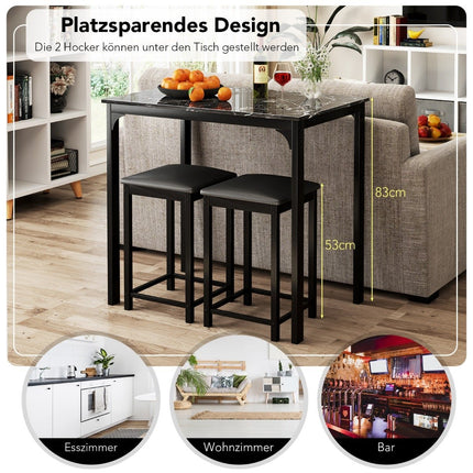 3-Piece Dining Set with 2 Padded Stools, Metal Frame