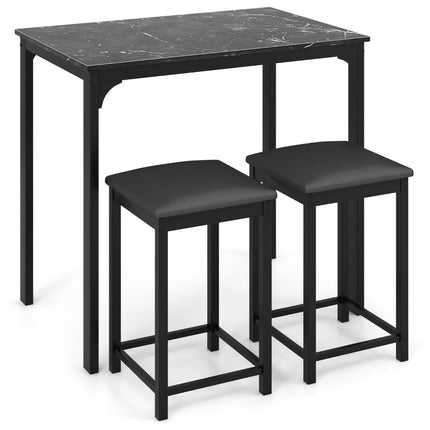 3-Piece Dining Set with 2 Padded Stools, Metal Frame