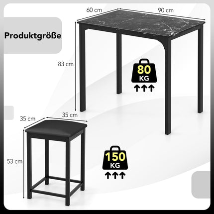 3-Piece Dining Set with 2 Padded Stools, Metal Frame