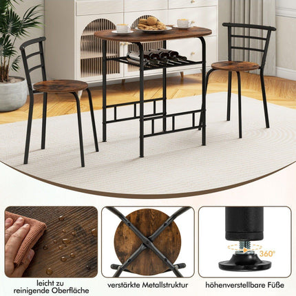 3-Piece Dining Set with Table and 2 Chairs, Space-Saving