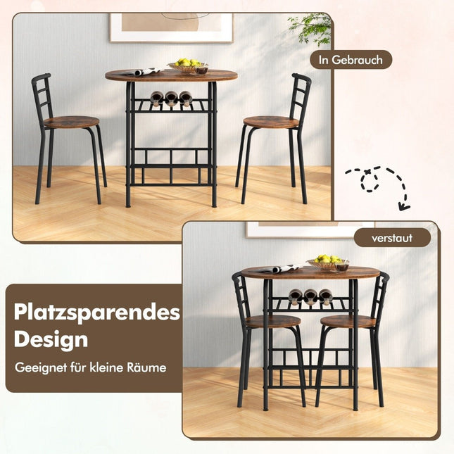 3-Piece Dining Set with Table and 2 Chairs, Space-Saving
