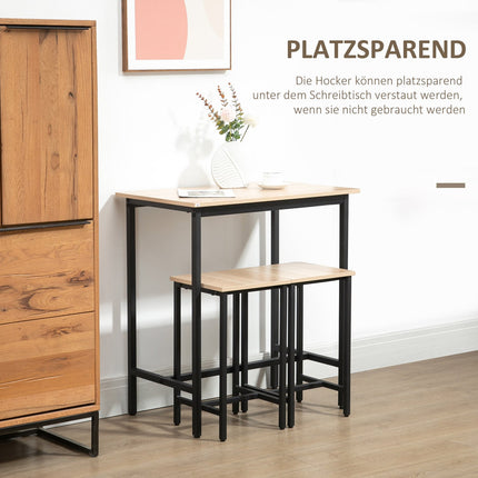 3-piece bistro set, natural wood look and steel, 80x50x85 cm