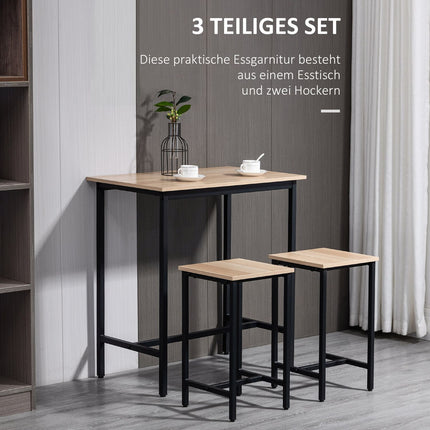 3-piece bistro set, natural wood look and steel, 80x50x85 cm