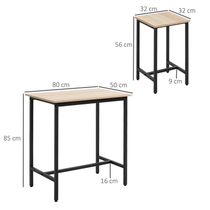 3-piece bistro set, natural wood look and steel, 80x50x85 cm