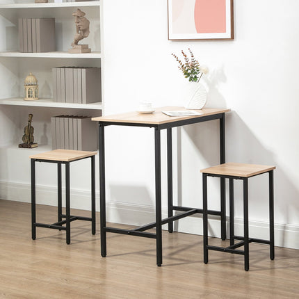 3-piece bistro set, natural wood look and steel, 80x50x85 cm
