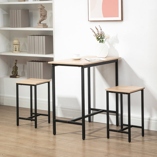 3-piece bistro set, natural wood look and steel, 80x50x85 cm