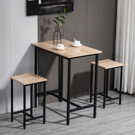 3-piece bistro set, natural wood look and steel, 80x50x85 cm
