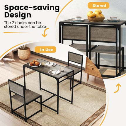 3-Piece Dining Table Set, Metal Frame, 2 Low-Back Chairs