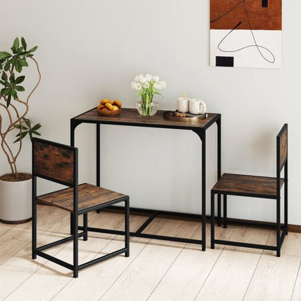 3-Piece Dining Table Set for 2, Metal Frame, Rustic Brown