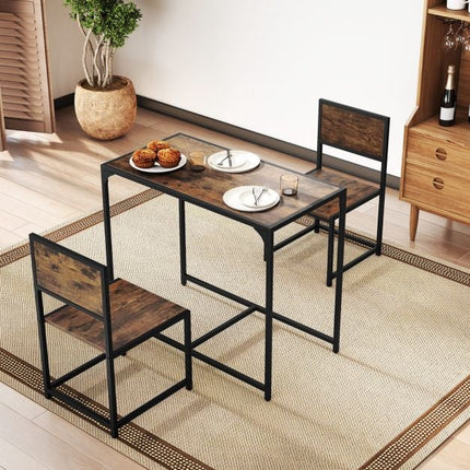 3-Piece Dining Table Set for 2, Metal Frame, Rustic Brown