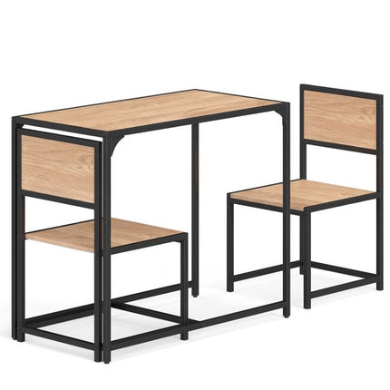 3-Piece Dining Table Set for 2, Metal Frame, Rustic Top