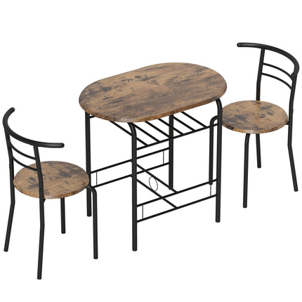 3-Piece Dining Table Set for 2, Shelf, Rustic Brown