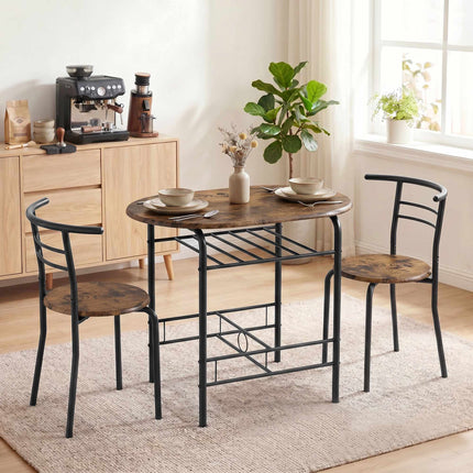 3-Piece Dining Table Set for 2, Shelf, Rustic Brown