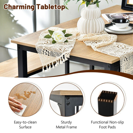 3-Piece Dining Table Set with 2 Benches, Natural