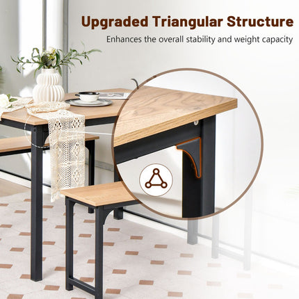 3-Piece Dining Table Set with 2 Benches, Natural