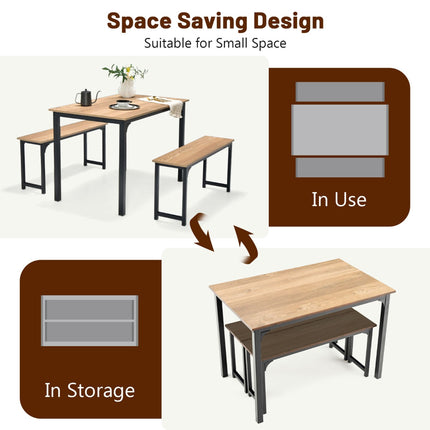 3-Piece Dining Table Set with 2 Benches, Natural