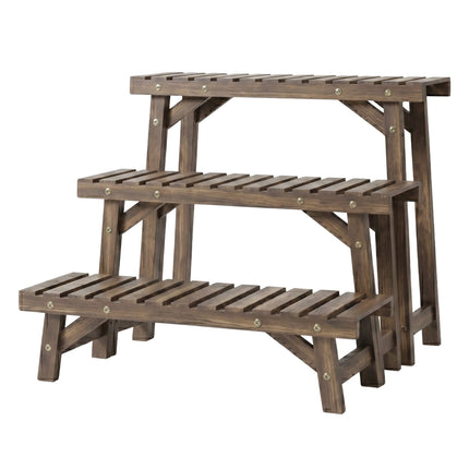3-Piece Fir Wood Plant Stand Set – Brown