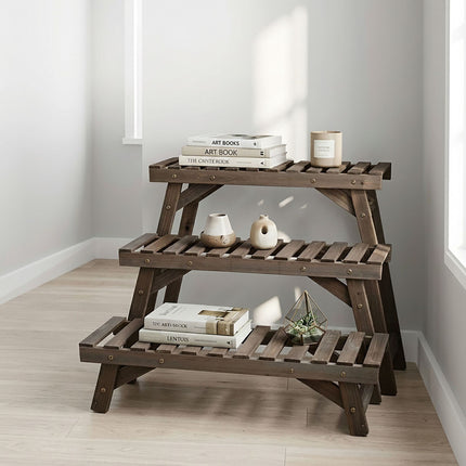 3-Piece Fir Wood Plant Stand Set, Natural Finish