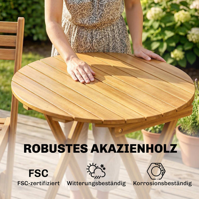 3-Piece Folding Balcony Set, Acacia Wood, Round Table