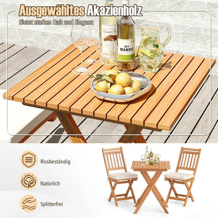 3-Piece Folding Balcony Set with Cushions, Acacia Wood