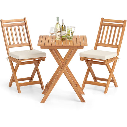 3-Piece Folding Balcony Set with Cushions, Acacia Wood
