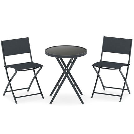 3-Piece Folding Bistro Set with Glass Table – Black