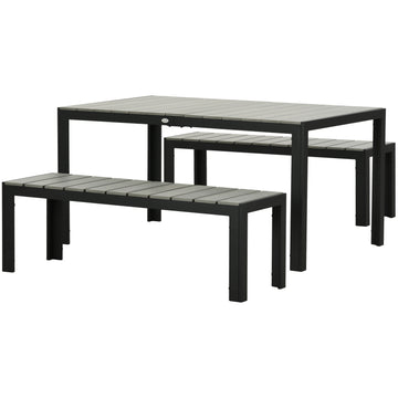 3-piece steel garden set - 2 benches and table, grey