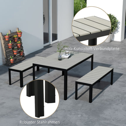 3-piece steel garden set - 2 benches and table, grey