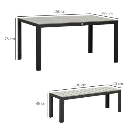 3-piece steel garden set - 2 benches and table, grey