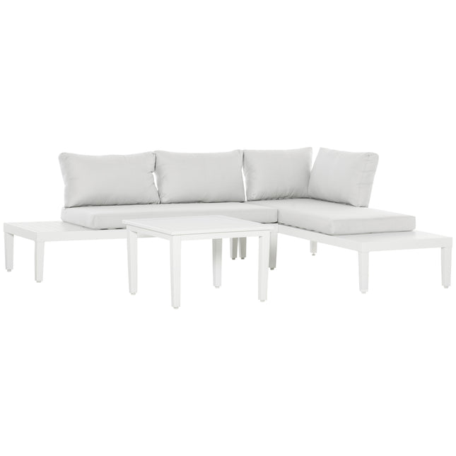 Outdoor aluminum garden sofa set with padded side table