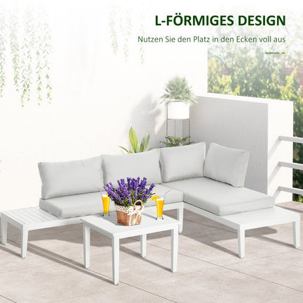 Outdoor aluminum garden sofa set with padded side table